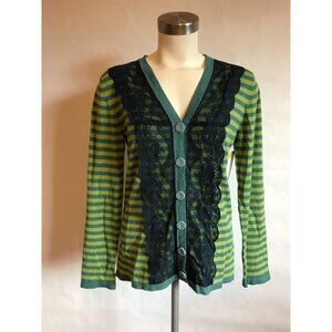 Matilda Jane Green & Blue Striped Cardigan W/ Lace, Size Small (US)
